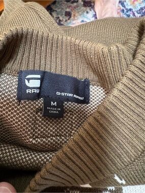 G-Star Raw Olive Crewneck Sweater with Ribbed Trim